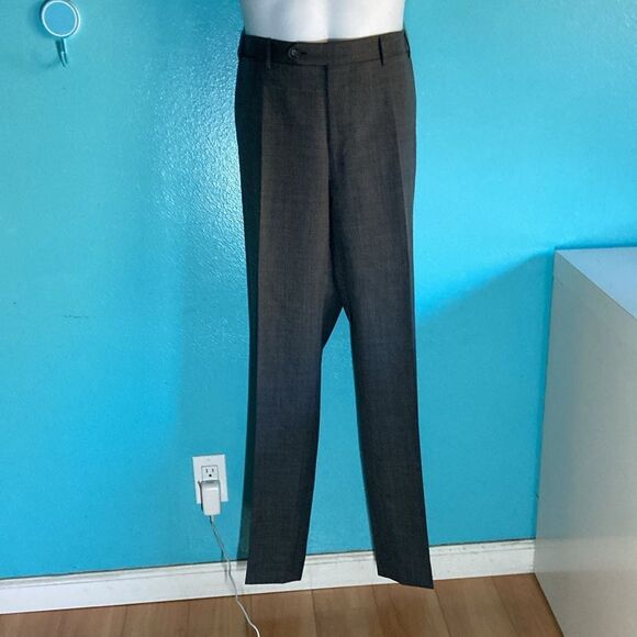 Men’s Canali Pants Slim Fit Gray Patterned Wool Flat Front 36 / 52 Italy - Picture 6 of 15